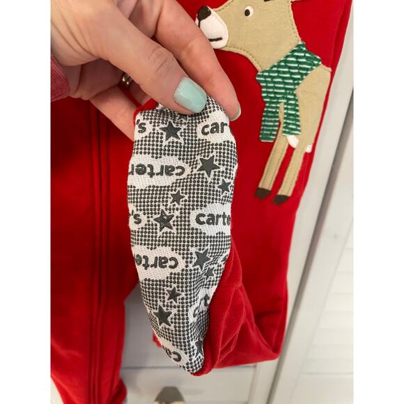 Carter's 1 piece fleece footed red green reindeer pajamas baby size 18 months - Picture 5 of 5